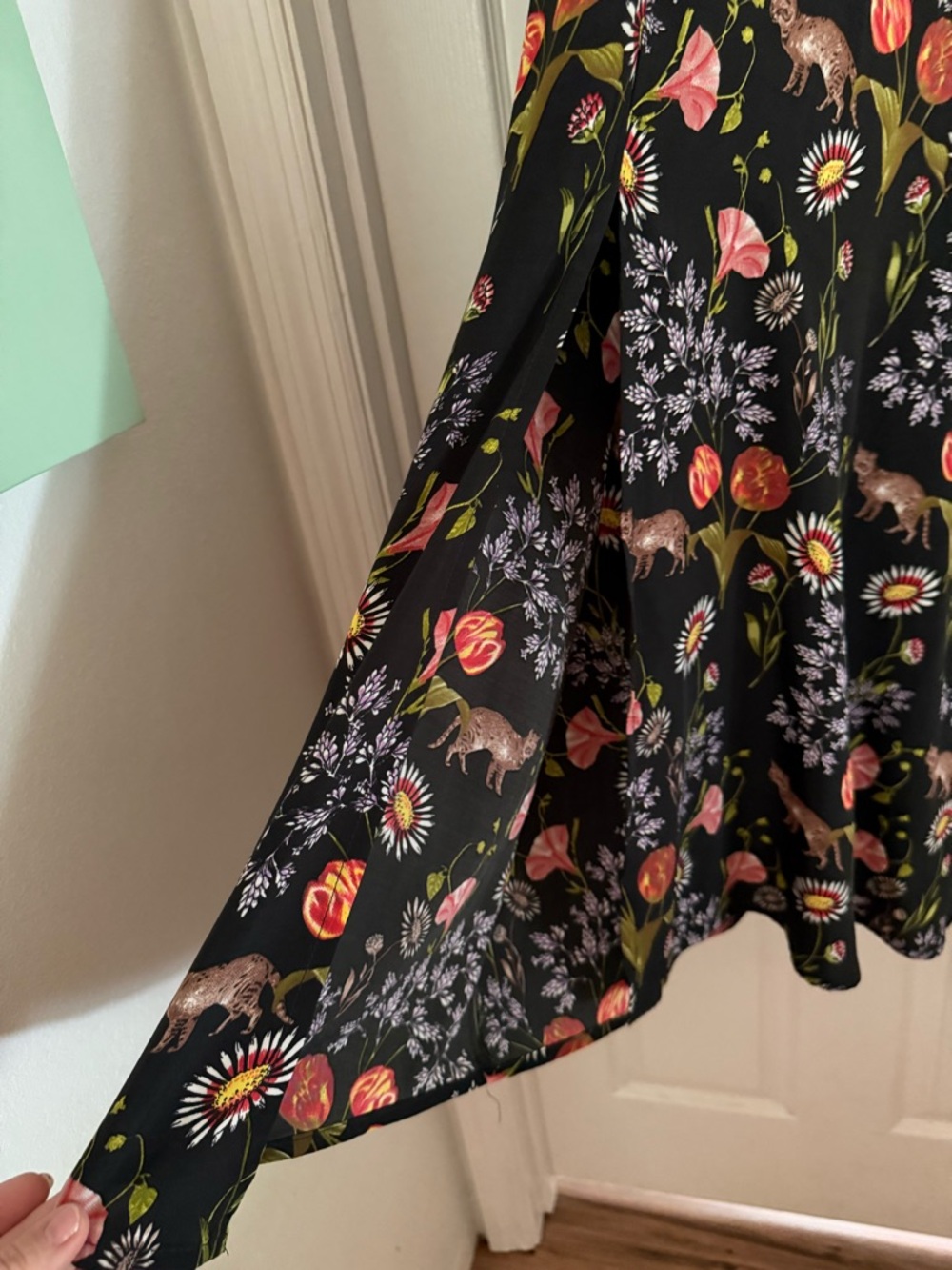 ASOS Black Floral Tie-Sleeve Midi Dress - Picture 7 of 11